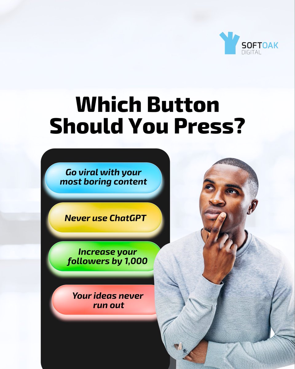 Your choice reflects what’s more important to you as a business owner, creator or founder.

Which of the buttons would you choose to press and why? Let us know in the comments.
#marketingagency #fridayvibe