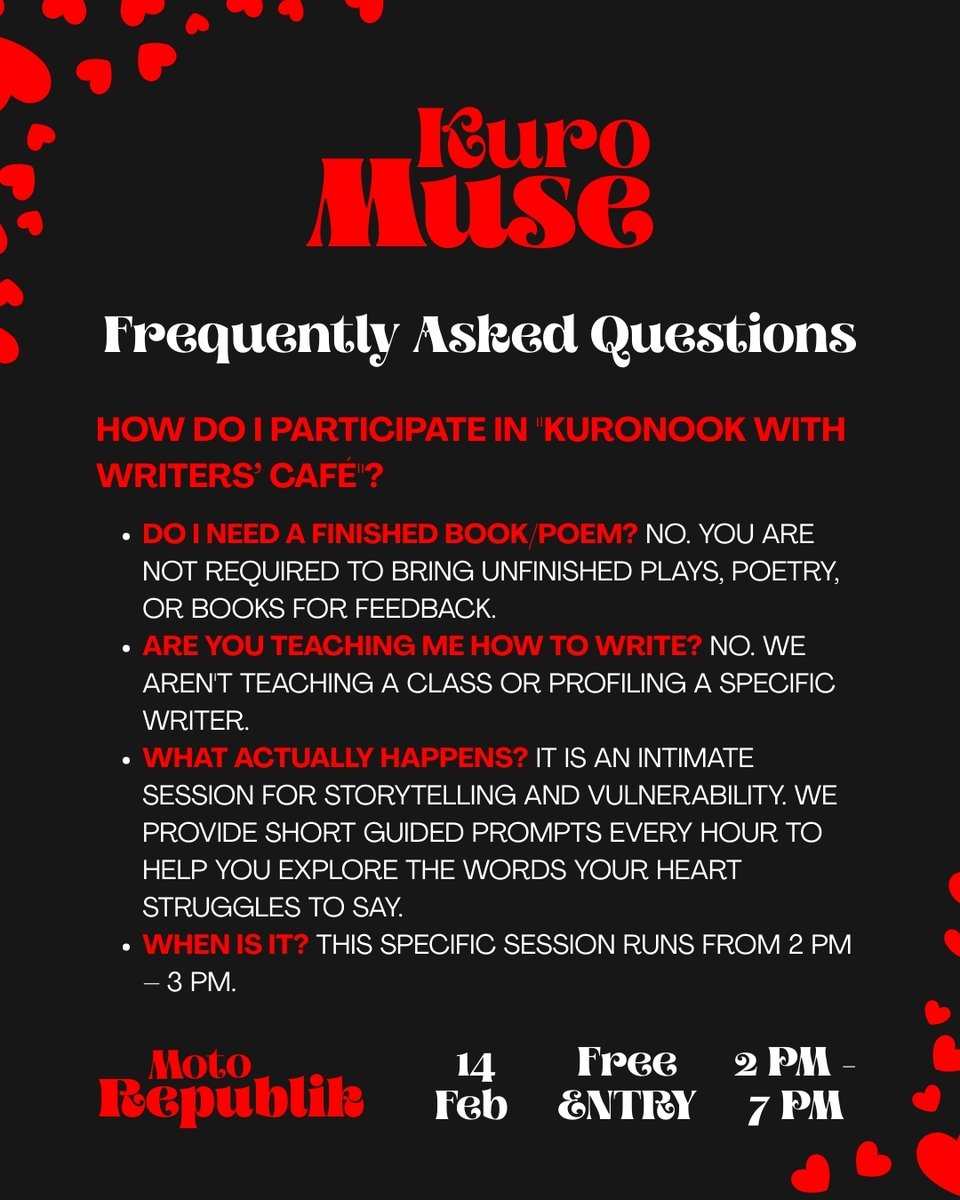 MotoRepublik's tweet photo. At Moto Republik, we love a prepared guest. Here are Kuro Muse frequently asked questions, answered๐ซ
#kuromuse #kurovision #kuronook #kurhythm #peoplespodium #poetryslam #fypใทใ https://t.co/BVxghUJPLA