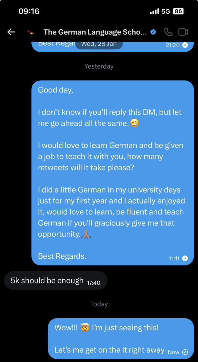 Danysleek's tweet image. Hello X Fam,

I reached out to @germanlang25 for the opportunity to learn German and be a teacher of German there afterwards.

I was told if I can get 5k retweets, I’ll get accepted.

X family, please do your thing for me. 🙏🏽