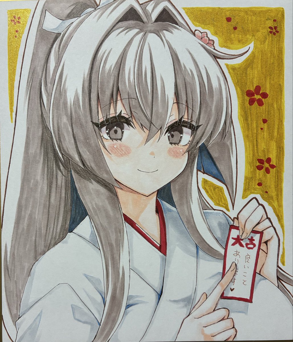 巫女姉妹色紙描けました😌 