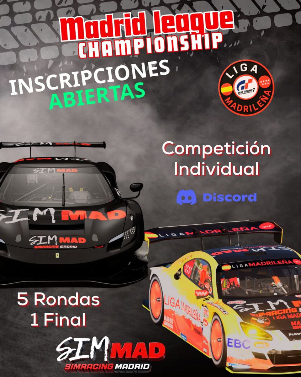 SIMRACINGMADRID's tweet photo. 🔥 🔥 🔥 
INSCRIPCIONES ABIERTAS 

🏆TROFEOS A LOS FINALISTAS 

🎮INDIVIDUAL 

🫂TODOS SOIS BIENVENIDOS 

📝Inscripciones 
🗓Fechas del 13 de febrero al 27 de marzo 

https://t.co/KlVI0lOLov 

#ligamadrileña #ligamadrileñadegt7 #ligamadrileñadegranturismo7 #cufade #cufadeesports https://t.co/Rh9Ftf7aiq