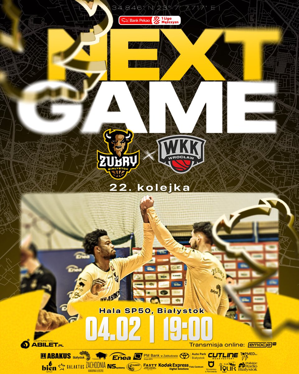 W przyszłą środę czeka nas kolejne domowe spotkanie w <a href="/1LMKosz/">Pekao S.A. 1 Liga Mężczyzn</a>!🏟️

Naszym przeciwnikiem w 22. kolejce będzie zespół <a href="/WKK_Wroclaw/">WKK Wrocław</a>.

🎟️ Bilety: zubry.abilet.pl
_____
Partner tytularny: <a href="/WBialystok/">Miasto Białystok</a>

Partnerem tytularnym Żubrów Białystok jest 
<a href="/wojpodlaskie/">Województwo Podlaskie</a> 

#1lkosz #1lmkosz