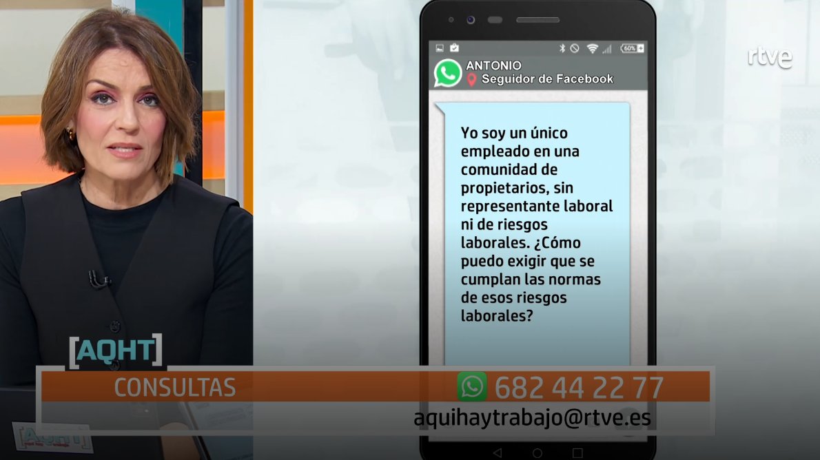 Prevención de riesgos en todas las empresas
Antonio es empleado de fincas urbanas y pregunta por su situación y la de otros trabajadores en empresas pequeñas.

Haz caso y escucha a <a href="/pepamolina72/">María José Molina</a> y <a href="/AntolinRomero/">Antolín Romero Ortega</a> de <a href="/AQHT_TVE/">Aquí hay trabajo</a>  

rtve.es/play/videos/aq…