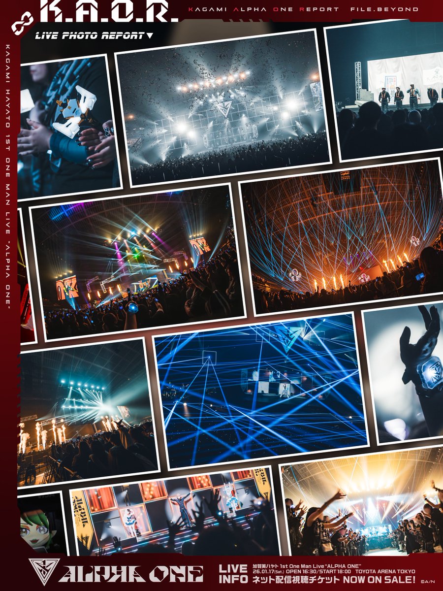 ◥◣#加賀美ハヤト_1stライブ◢◤
━┄>>K.A.O.R. BEYOND<<┄━

ライブの様々な情報をお届けする,
「KAGAMI ALPHA ONE REPORT」を公開.
加賀美が最強を証明した, 最高の一夜をレポート.
※画像長押しで4K表示可能だ.

▼ネット配信視聴チケット購入
dwango-ticket.jp/project/P7sIMt…