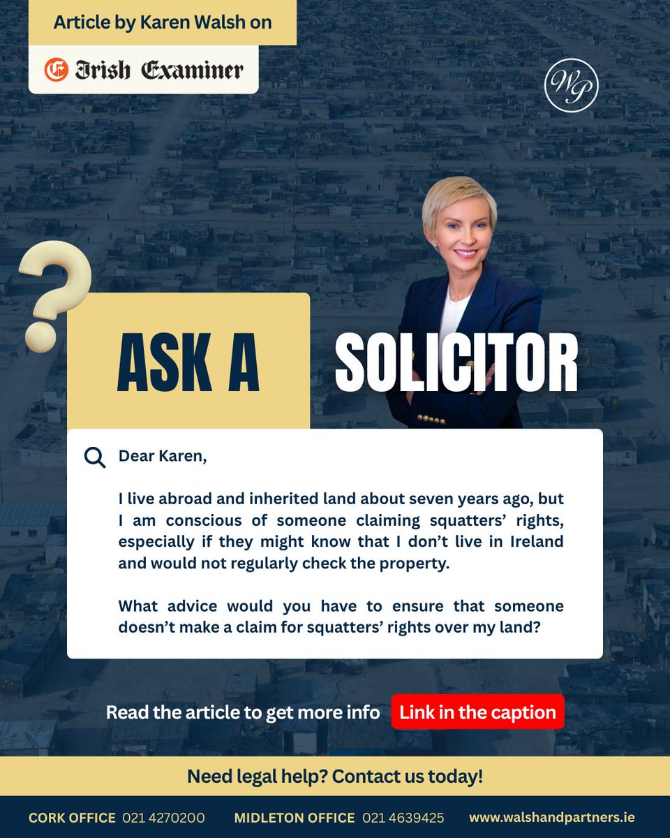 walsh_partners's tweet image. Complacency can be costly, as a continuous period of 12 years of exclusive possession by a third party can put ownership at risk.

Link to the article: irishexaminer.com/farming/arid-4…

Cork: 021 4270200 | Midleton: 021 4639425
walshandpartners.ie

#SquattersRights #WalshAndPartners