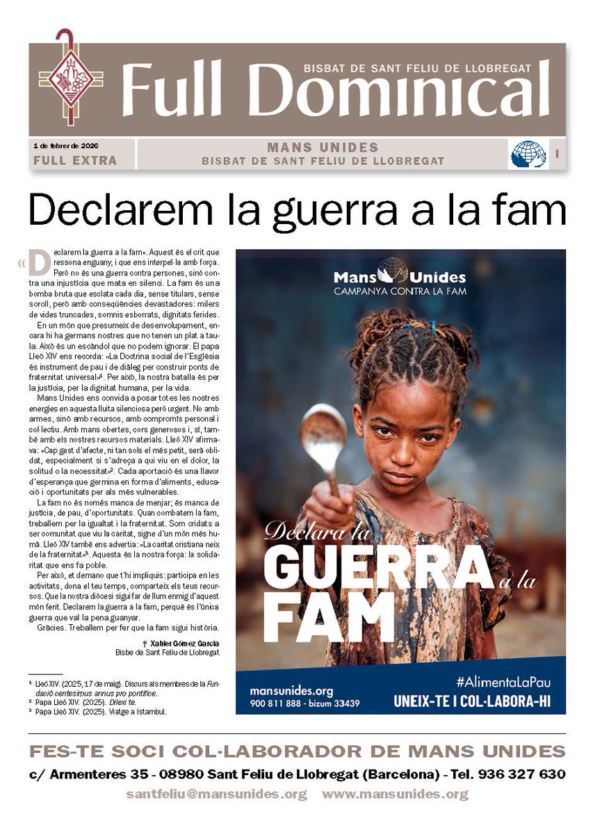 bisbatsantfeliu's tweet image. Ja pots accedir al #FullDominical d’aquesta setmana.

A més, Extra #MansUnides

Ho trobes a la teva parròquia i al nostre web 👇👇

bisbatsantfeliu.cat/es/comunicacio…