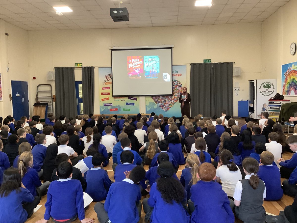ReinwoodJuniors's tweet photo. Year 3 and 4 were treated to a fantastic assembly with the brilliant author @FarhanaIslam93 who told us all about being and author, read a chapter of her new book and inspired the children to plan their own adventure! Thank you to @Lindley_Books. #RJSEnglish #RJSReading https://t.co/NHX7zubHFL