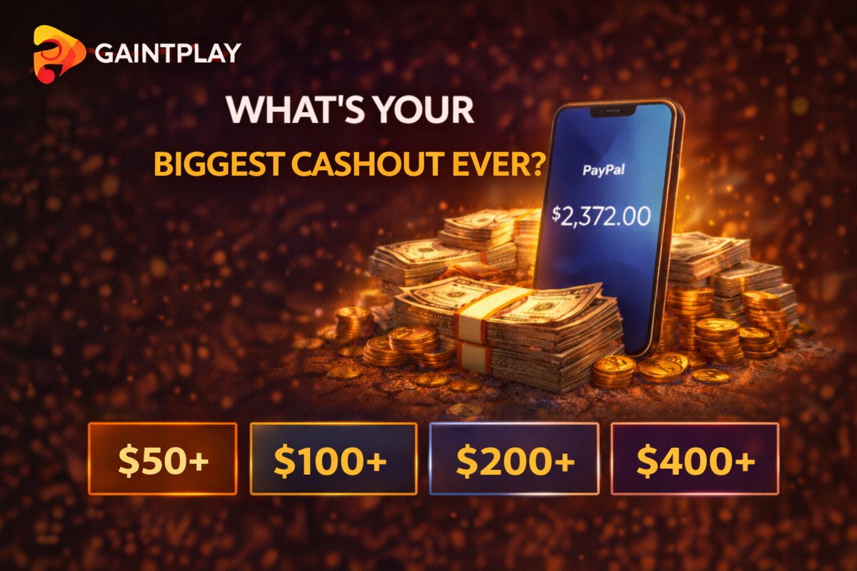 Gaintplaycom's tweet image. 💸 What’s your BIGGEST cashout ever on GaintPlay?
Choose your level: $50+ | $100+ | $200+ | $400+ 🔥
👇 Comment your best cashout &amp;amp; tag a friend to challenge them!

#GaintPlay #CashoutChallenge #EarnRewards #PlayAndEarn