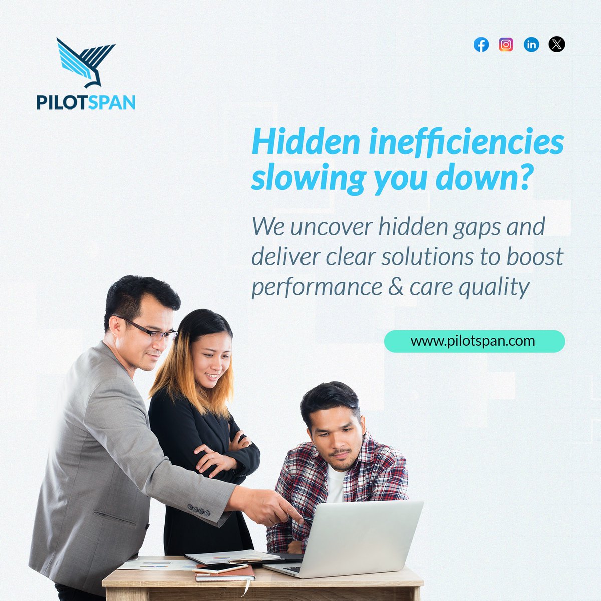 Clarity drives performance.
When hidden gaps are revealed, better outcomes follow across operations and care quality.

#Pilotspan #UnitedState #HealthTechStartups #HealthTechSolutions #AIinHealthcare #FutureOfHealthcare