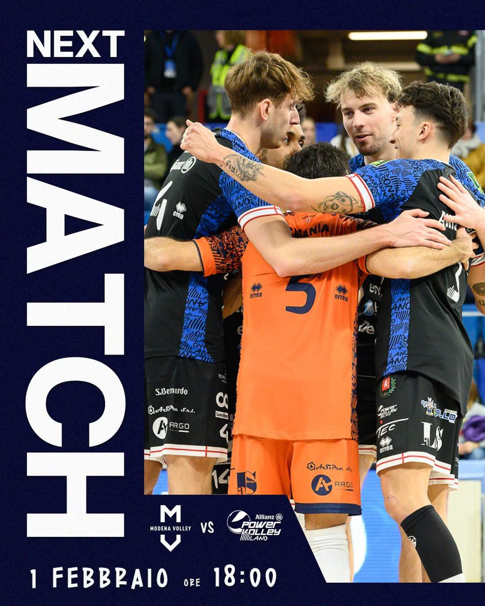 PowervolleyMI's tweet photo. 🔥 NEXT MATCH - EPISODIO 19 | SuperLega

⚔️ Valsa Group Modena 🆚 Allianz Milano 

📅 Domenica 1 Febbraio – 🕗 18:00
📍 PalaSport G.Panini, Modena 

📺 Live su VBTV

#AllianzMilano #PowervolleyMilano 
#PowerShow #Volleyball #ModenaMilano https://t.co/87xSS3toeH