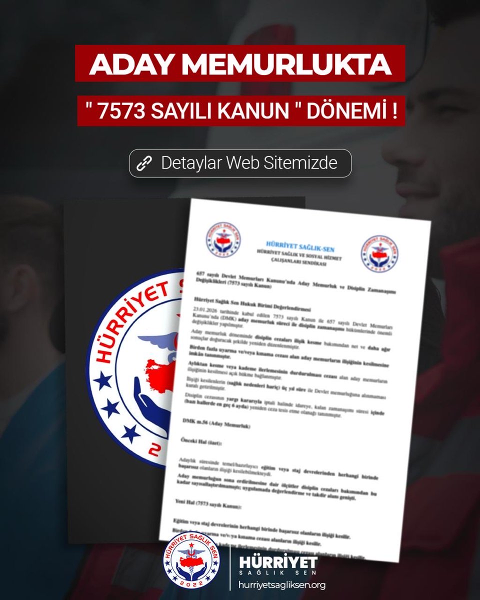 ADAY MEMURLUKTA "7573 SAYILI KANUN" DÖNEMİ: KURALLAR SERTLEŞTİ !

657 sayılı Devlet Memurları Kanunu’nda yapılan kritik değişiklikler Resmi Gazete’de yayımlandı. Yeni düzenleme ile aday memurlar için disiplin süreci artık çok daha kritik bir hal aldı.

Neler Değişti?

İlişik