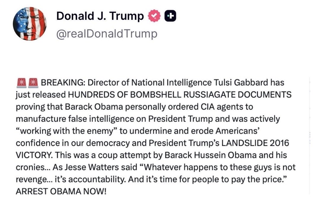 jurgen_nauditt's tweet image. Trump wants Obama arrested.

Trump is now completely mentally ill.

The allegations are part of a baseless conspiracy theory, as described by Wikipedia and independent media. There is no verified evidence of Obama-orchestrated espionage or a "coup." The original Russiagate…