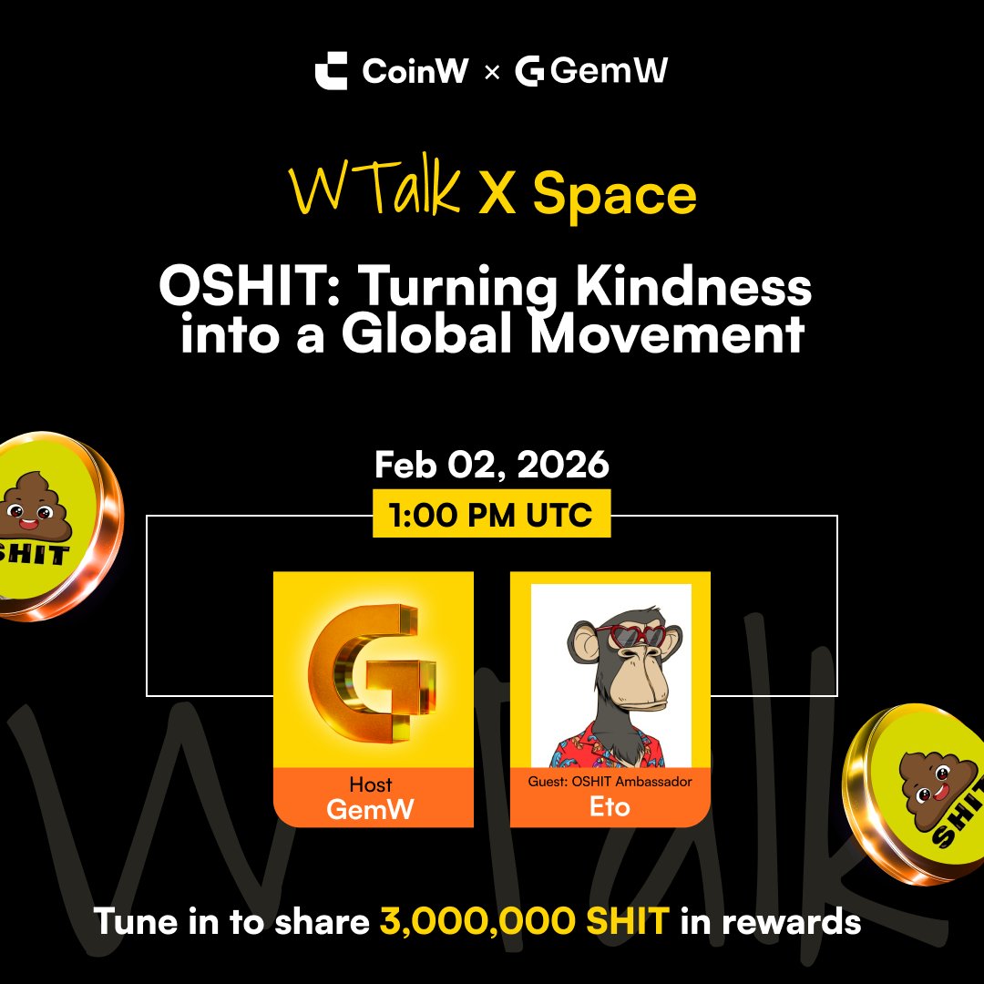 🎙️ #GemW WTalk | Meet OSHIT
🌍 A Global Movement for Kindness · Fun · Creativity
Calling all Shitizens 🌱

🗓 Feb 2 · 13:00 UTC
🔊 Join the Space: x.com/i/spaces/1dRKZ…

🎁 10 Winners share 3,000,000 $SHIT
How to Enter 👇
1️⃣ Follow <a href="/GemWOfficial/">GemW</a> &amp; <a href="/oshitio/">SHIT</a>
2️⃣ Like + RT + Tag 3