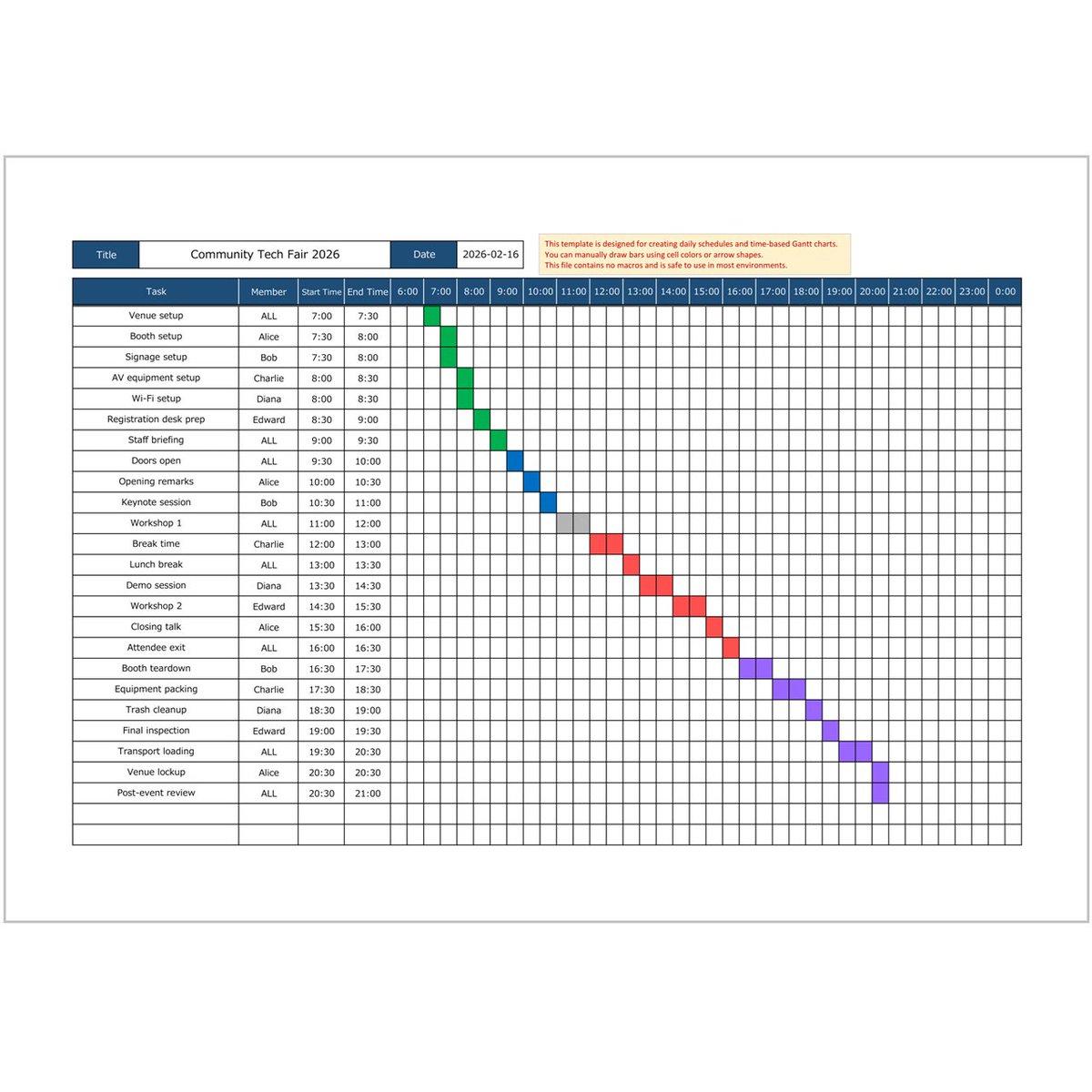 excelNext01's tweet photo. Hourly Gantt Chart Excel Template | Daily Time Schedule &amp; Event Timetable
Create a clear time-based chart with 30-minute blocks. Macro-free, printable, and easy to customize.
#template #Excel #GanttChart
https://t.co/KBPkuv5Ush https://t.co/Z9TsyUSLRw