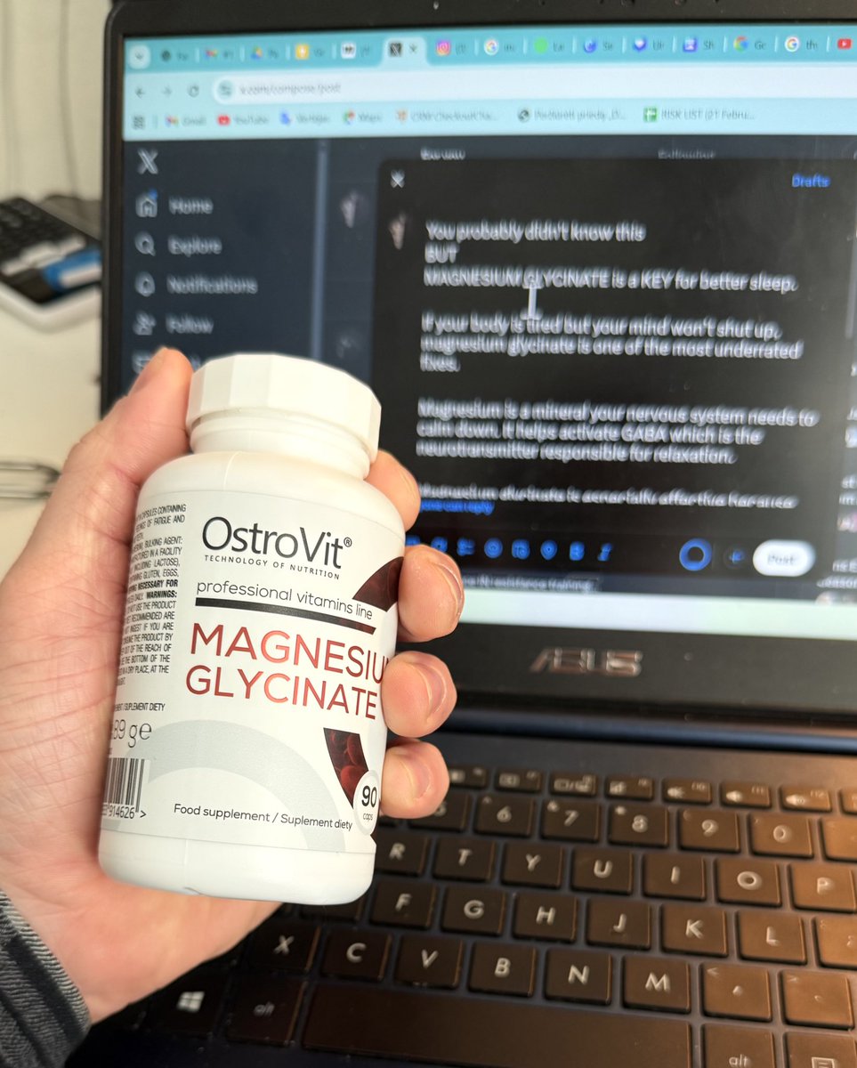 luckamoves's tweet image. You probably didn't know this 
BUT
MAGNESIUM GLYCINATE is a KEY for better sleep.

If your body is tired but your mind won’t shut up, magnesium glycinate is one of the most underrated fixes.

Magnesium is a mineral your nervous system needs to calm down. It helps activate GABA…
