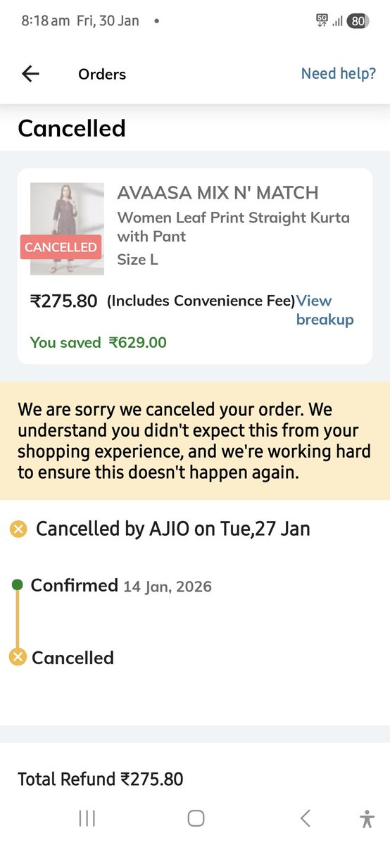 catchshivendra's tweet photo. @AjioCares Hi #ajio @ajiocare,  you did it again . Cancelled again https://t.co/w9TNUNxQME