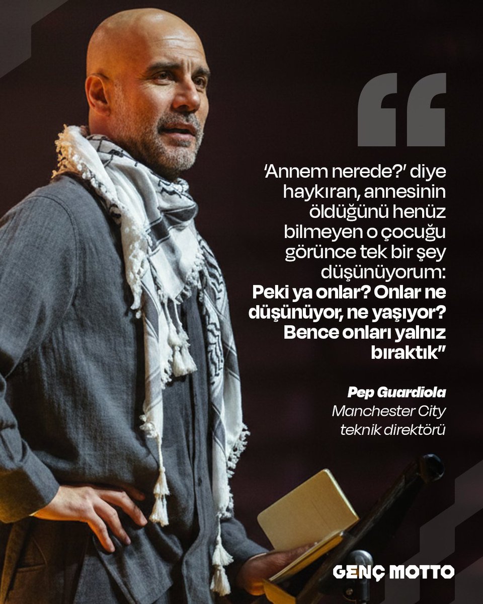 Kefiye takarak çıktığı Filistin Yardım Etkinliğinde Pep Guardiola: "Biz Filistin'in yanındayız.

Ezilenlerin ve tüm haklı davaların yanındayız. Bu Filistin ve insanlık için bir duruştur.