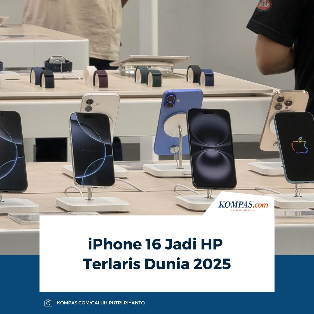 iPhone 16 memimpin daftar 10 ponsel terlaris 2025 versi Counterpoint, menyalip ponsel lainnya termasuk iPhone 16 Pro Max hingga Galaxy S25 Ultra.

👉🏻Baca selengkapnya tekno.kompas.com/read/2026/01/3…

~AM #Iphone16 #Iphone #GalaxyS25Ultra
