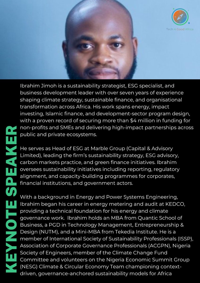 Tech4GoodAFRICA's tweet image. ESG in Tech 2.0 kicks off with powerful conversations on January 31st

Join Dr. Maja Czarzasty-Zybert and Ibrahim Jimoh as they share practical insights on turning ESG from frameworks into real-world action across tech and business.

#ESGInTech #Tech4GoodAfrica #SustainableTech