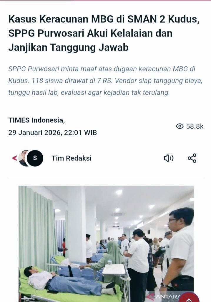 Fakta: Satu dapur layani banyak titik. Kenapa cuma SMAN 2 Kudus? Jelas ada variabel lain yang bermain di sini.