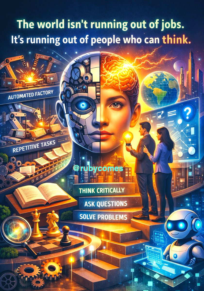 👩🏻‍🎨Ⓜ️ The world isn’t running out of jobs.
It’s running out of people who can think. (6/6) 🧵👇

#AI #Thinking #FutureOfWork #Judgment #Leverage