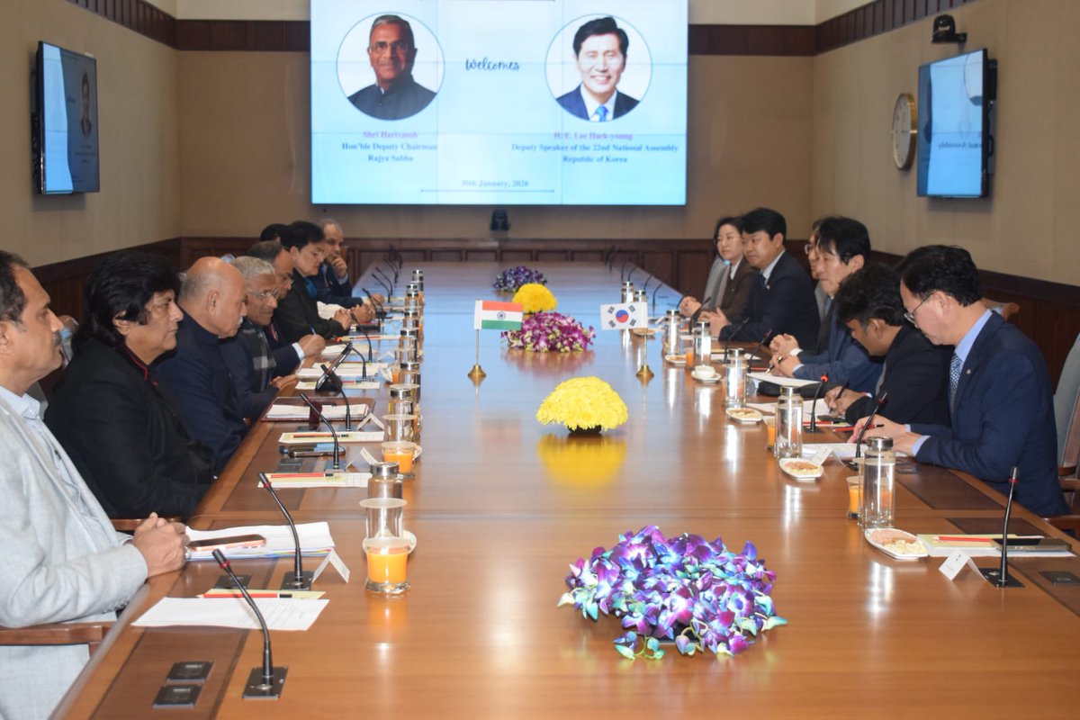 harivansh1956's tweet photo. Delighted to meet with a Parliamentary delegation from the Republic of Korea led by Dy. Speaker National Assembly Mr. Lee Hack-young. We discussed various avenues for further strengthening our “Special Strategic Partnership” and Parliamentary cooperation. https://t.co/9s9bILR0Wr
