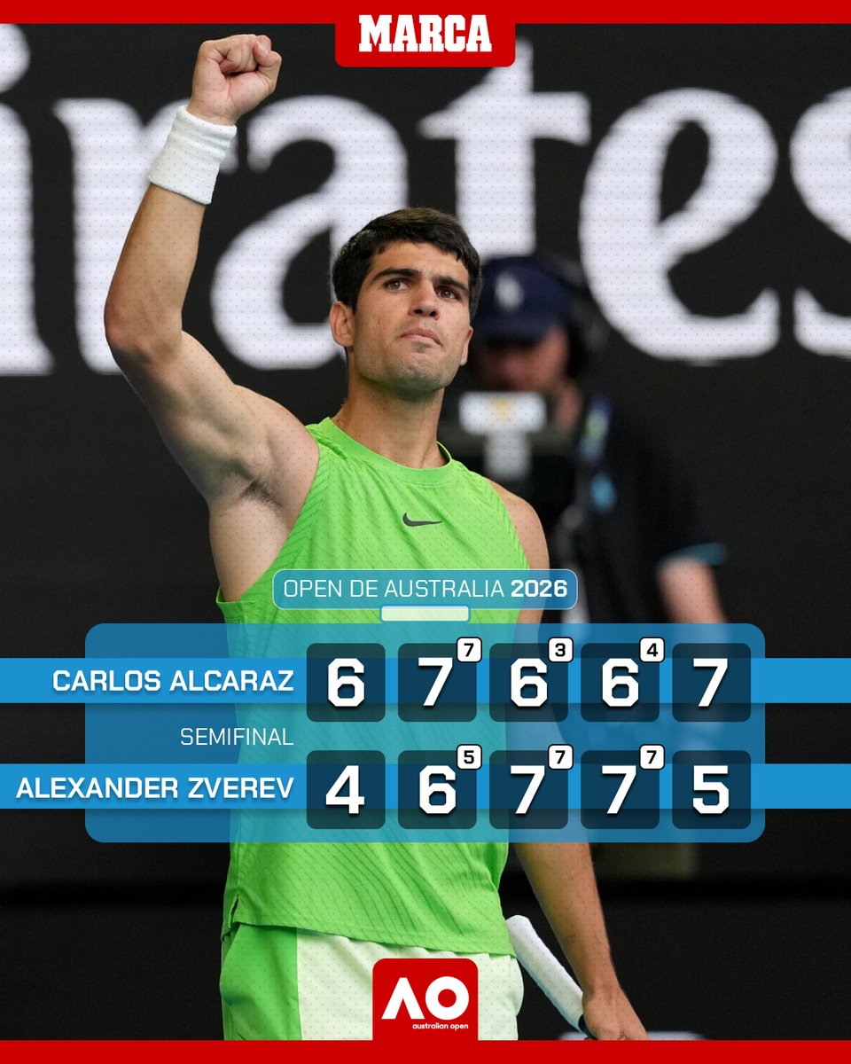 💪🙌 ¡VAMOOOOS A LA FINAL! Heroico <a href="/carlosalcaraz/">Carlos Alcaraz</a>, remontada épica ante Zverev superando todo el sufrimiento al más puro estilo de Rafa Nadal #AusOpen