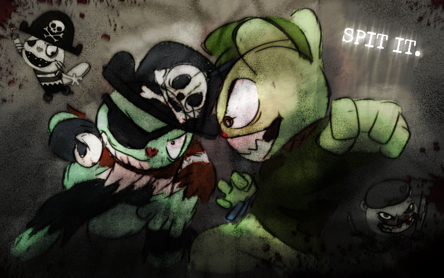 Timkho2's tweet photo. Gang I think they're fighting for dorritos :kinda:

(in all honesty the most fitting duo imo, their evil sides especially)

#htf #happytreefriends #fliqpy #russell https://t.co/ENty2MjQOb