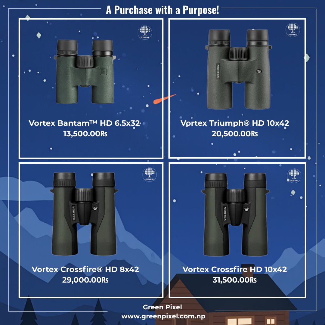 greenpixelnepal's tweet image. See the world &amp;amp; help save it!
A portion of every Vortex Binocular purchase from Green Pixel supports @NCSCNepal's critical biodiversity conservation &amp;amp; community empowerment work. 
#PurchaseWithPurpose #VortexOptics #GreenPixel 
Shop now: tinyurl.com/4bfnpk3z 
From NPR 13,500/-