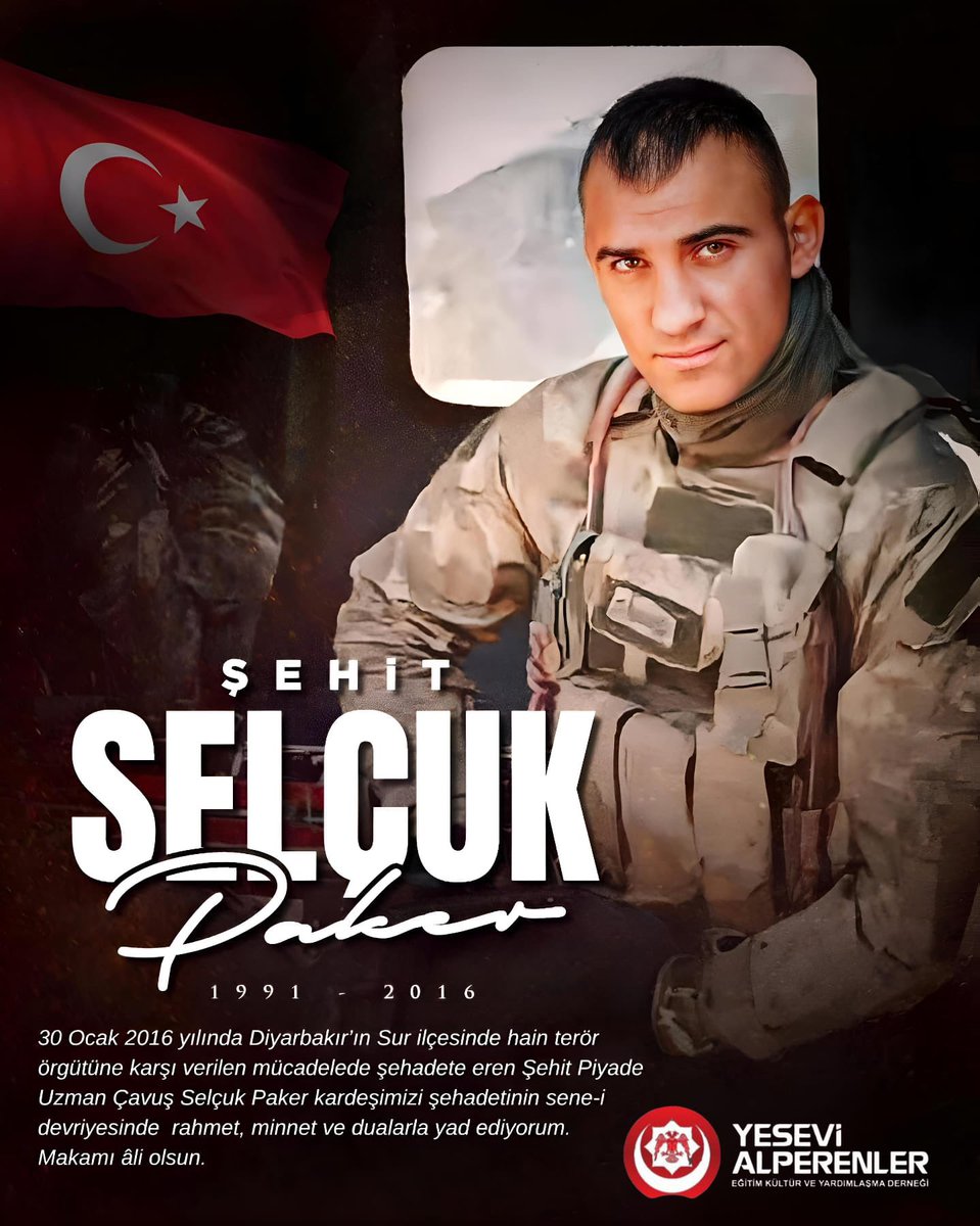 kursatmican's tweet photo. 30 Ocak 2016 tarihinde Diyarbakır’ın Sur ilçesinde hain terör örgütüne karşı verilen mücadelede şehadete eren Şehit Piyade Uzman Çavuş Selçuk Paker kardeşimizi şehadetinin sene-i devriyesinde  rahmet, minnet ve dualarla yâd ediyorum. 
Makamı âli olsun. https://t.co/K4Agpb9RST