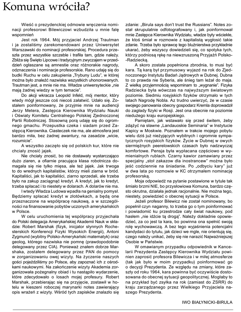 Bardzo mi miło, że moje pałacowe perypetie przysłużyły się do napisania tego zabawnego tekstu wspomnieniowego profesora Białynickiego-Biruli.👇