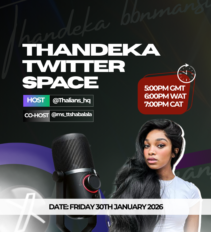 Hello Thalians 🇮🇹, let’s have a conversation with <a href="/thalians_hq/">Official Thalians HQ</a> at 7pm CAT 

Don’t miss this 

LETTER TO THANDEKA 
WE LOVE THANDEKA 
#ThandekaTshabalala 
#BBMzansiS6
#BBMzansi