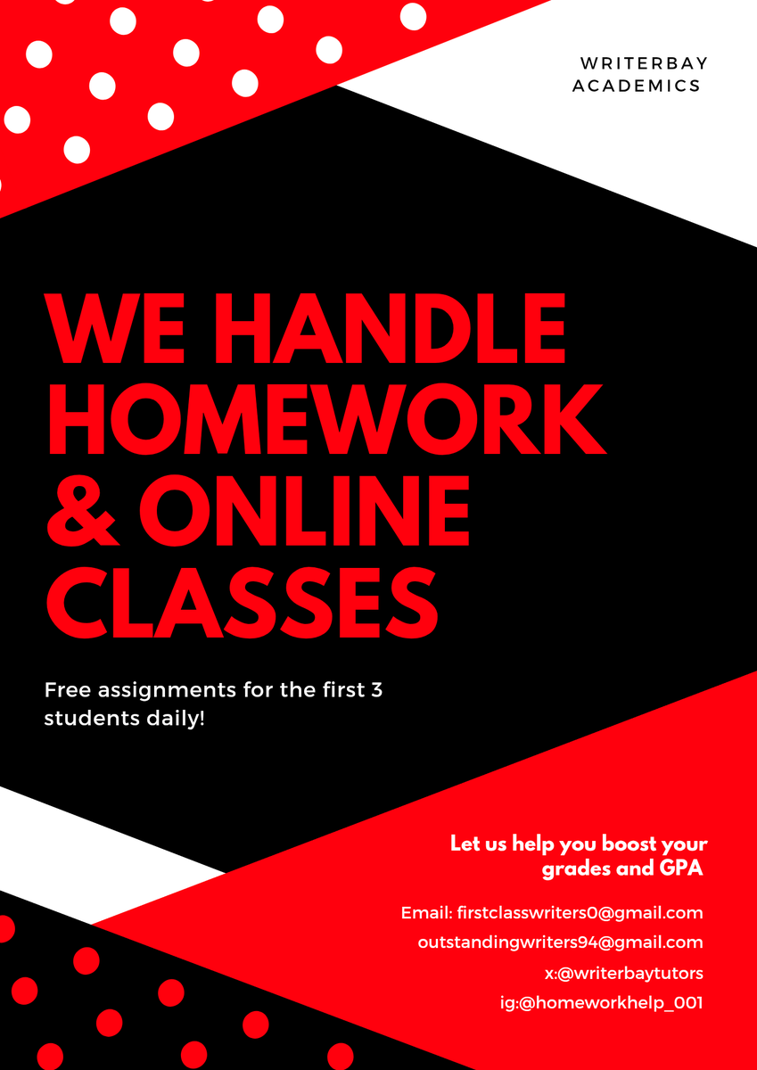 writerbaytutors's tweet photo. Message me for:
#essayhelp
#Homeworkhelp
#assignmenthelp
#fallsemester
#biologyhelp
#psychologyhelp
#algebrahelp
#geometryhelp
#microeconomics
#physics
#HBCU
#capstonehelp
#researchpaperhelp
#homeworkdue
#nursinghelp
#proctoredexam
#resume
#draftletter
#applicationletter
ππ https://t.co/Z5GlxNvaiD