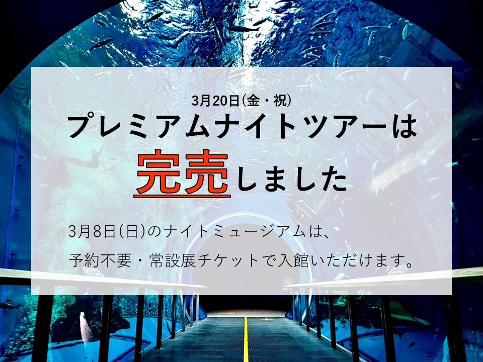 3月20日(金・祝)のプレミアムナイトツアーは、完売いたしました。 お 