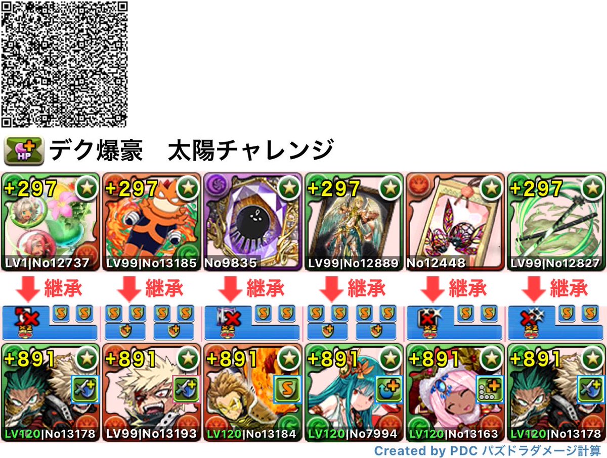 1799_pad's tweet photo. デク爆豪　太陽チャレンジクリア編成 https://t.co/653idHlerV