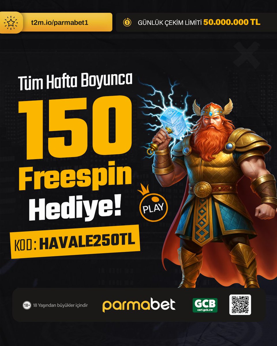 Parmabet23's tweet photo. 🚀 Parmabet’ten Tüm Hafta Boyunca 150 FreeSpin Kampanyası!

🎁 Pazartesi – Pazar günleri arası herhangi bir yöntem ile 500 TL yatırım yapan üyelerimiz etkinlikten 1 kez faydalanabilir.

💥 Promosyon Kodu: HAVALE250TL

🔗 Parmabet'e ulaşmak için:  https://t.co/qdUCKpWFXx https://t.co/WlPCeazX3M