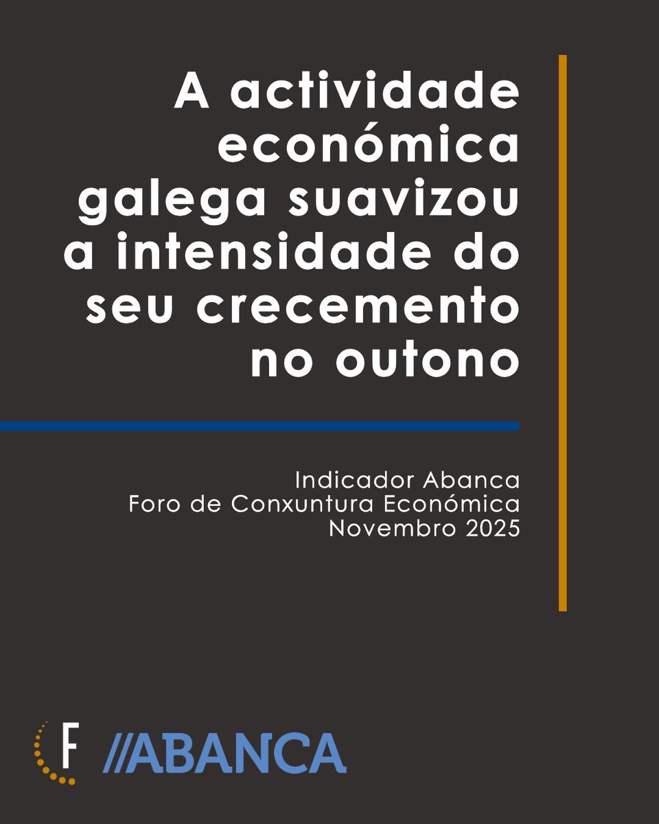 📌 A actividade económica galega suaviza a intensidade do seu crecemento no outono

👉 O Indicador <a href="/SomosABANCA/">ABANCA</a>-Foro de Conxuntura Económica do mes de novembro de 2025 medra un 3,1% en termos interanuais.