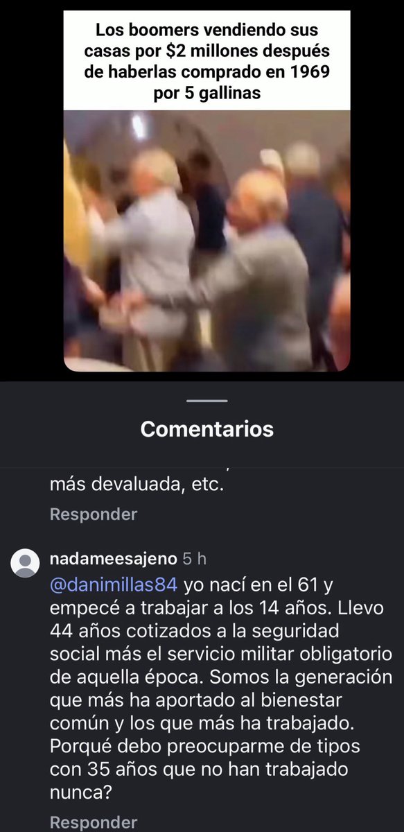 - “Estáis creando un falso conflicto intergeneracional entre pensionistas y jóvenes” 

*El boomer más solidario comentando en Instagram* instagram.com/reel/DUBjNp_kS…