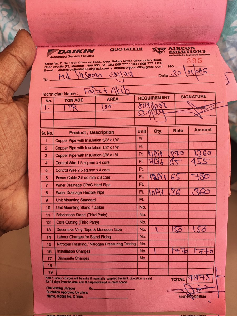 Can some from <a href="/DaikinIndia/">Daikin India</a> and <a href="/VijaySales/">Vijay Sales</a> explain to me why 1770rs installation charges don't include the 10ft of everything that requires the ac to be in a functioning state? Why claim 10ft included and call it installation charges? Very misleading