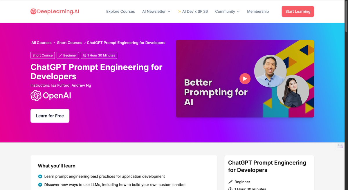hasantoxr's tweet image. 10 Completely FREE Courses to master AI in 2026:

1. ChatGPT Prompt Engineering for Developers
deeplearning.ai/short-courses/…

2. Introduction to Generative AI
skills.google/paths/118

3. Generative AI for Everyone
coursera.org/learn/generati…

4. Machine Learning Crash Course…