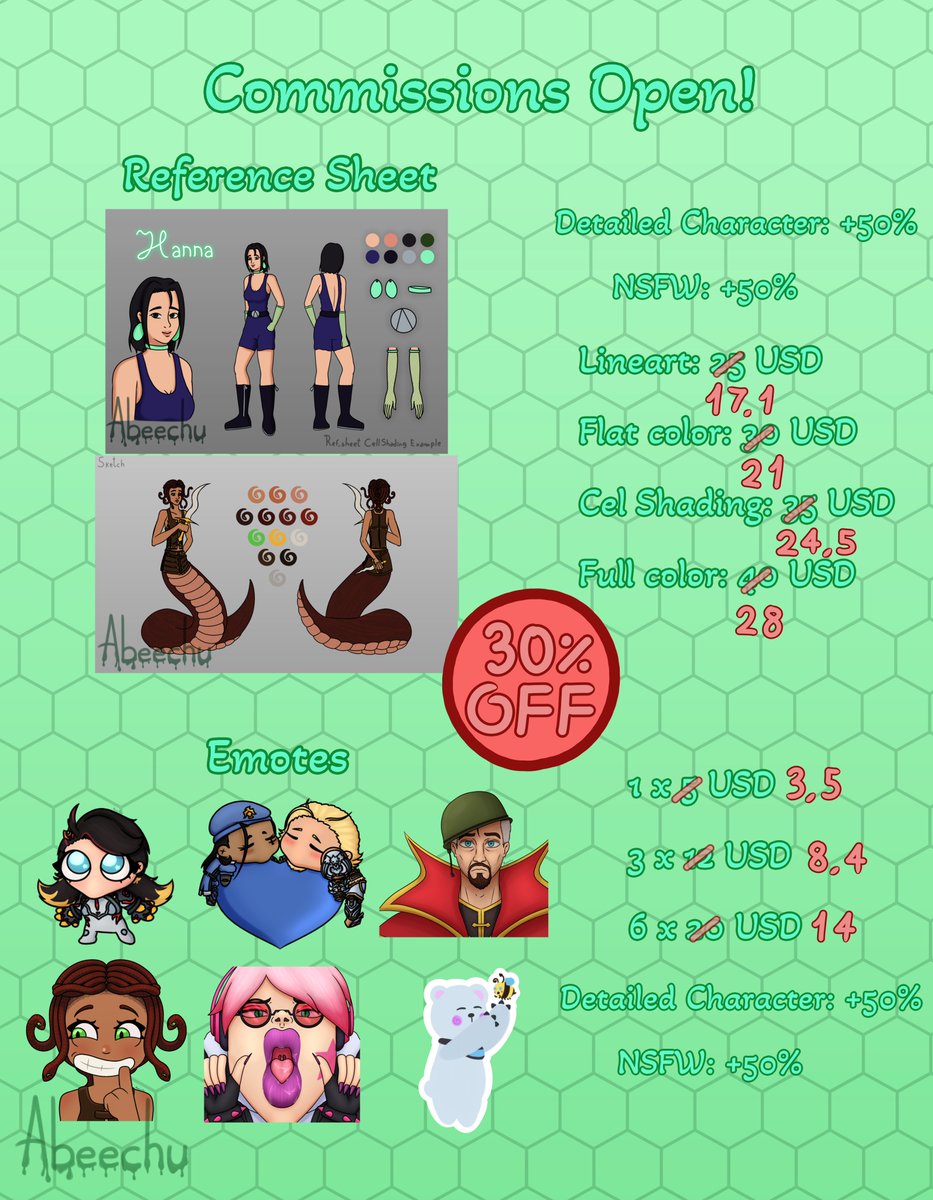 Commissions are Open and with 30% off!

Don't be shy, ask me in DM for more information.💚

#Art #DigitalArt #Commission #Commissions #CommissionsOpen #Icon #Bust #Halfbody #Fullbody #RefSheet #Emote #SFW #NSFW