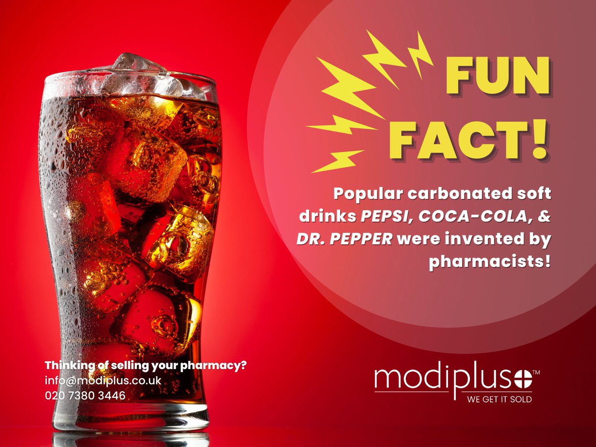 modiplus's tweet image. ⚕️ Friday Pharmacy Fun Fact!

🥤 All three were invented in the late 1880s in the United States. Coca-Cola, by pharmacist John Pemberton. Pepsi, by pharmacist Caleb Bradham. Dr. Pepper by pharmacist Charles Alderton.

#Modiplus #CommunityPharmacy #pharmacy #pharmacist