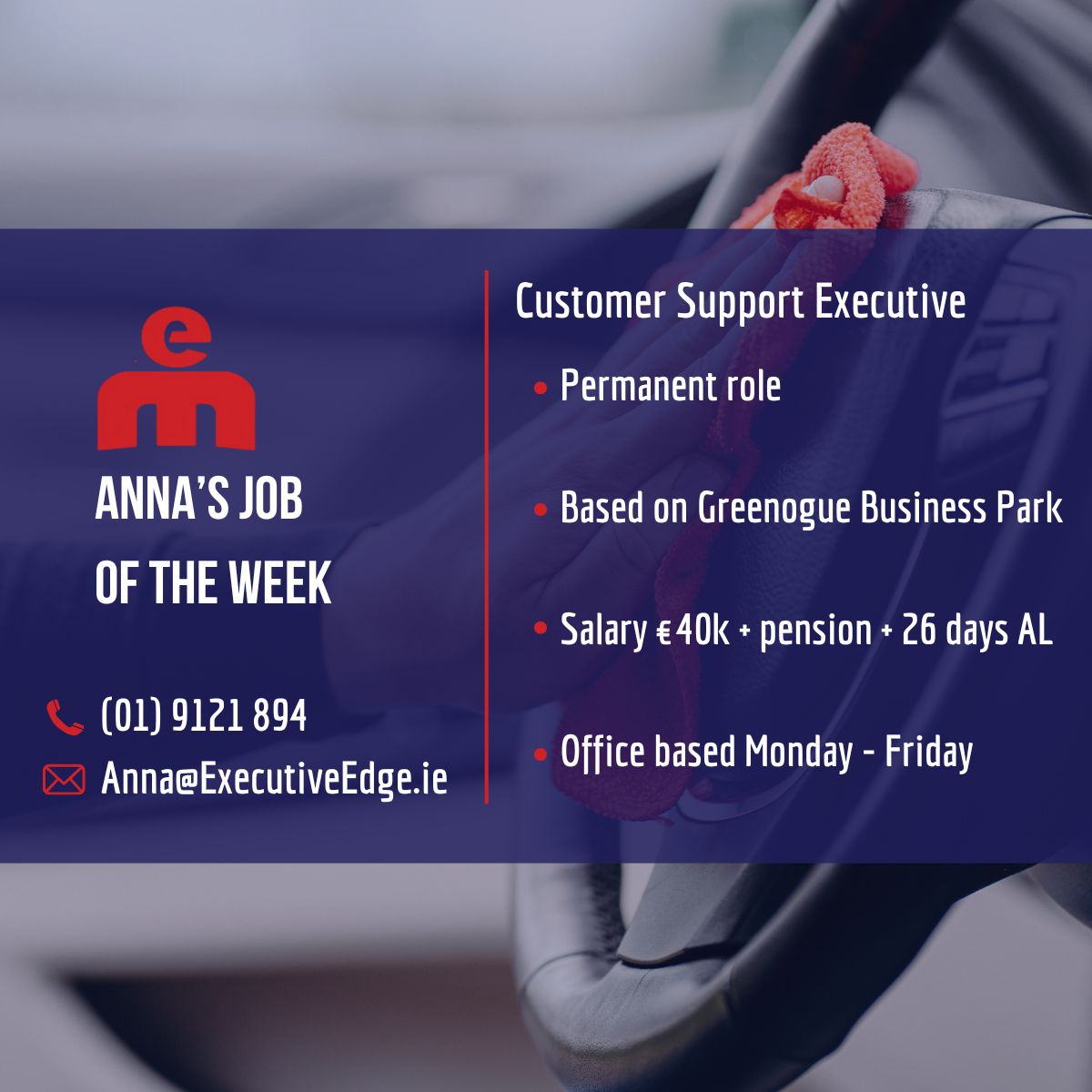Anna has a brilliant new Customer Support with a great package. Chat with Anna on (01) 9121 894.
Or, find out more: executiveedge.ie/job/customer-s…
#DublinJobs