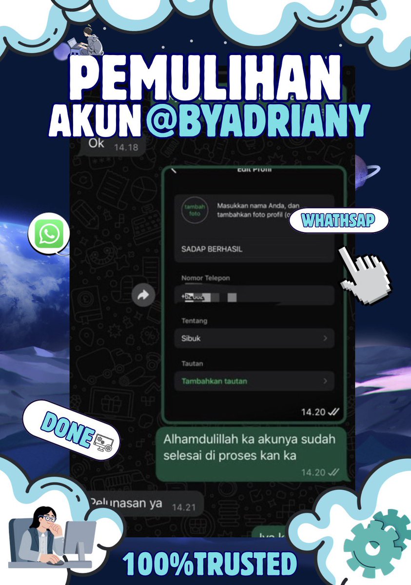 ozranges's tweet image. OPEN RECOVERY &amp;amp; DELETE ACCOUNT 
BY ADRIANY STORE ❕❕

🫐JASA HACK AKUN
🫐JASA LACAK LOKASI
🫐JASA SUSPEND/UNSUSPEND 
🫐JASA SADAP WA
🫐JASA HAPUS AKUN
🫐JASA PEMULIHAN AKUN
( GMAIL,LINKDIN,INSTGRAM,FB,WA,TIKTOK ,TWITER,LINE,TELEGRAM,DLL) 

FAST RESPON
| WA di bio ya 🫐