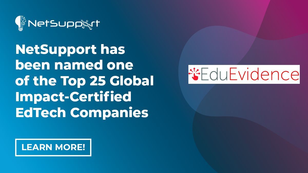 Big news! 📣 NetSupport has been named one of the Top 25 Global Impact-Certified EdTech Companies for 2025 by EduEvidence! 🏆✨

This confirms that our tools are independently verified to have a real, measurable impact on learning. 🚀

Learn more buff.ly/UuX4n6B