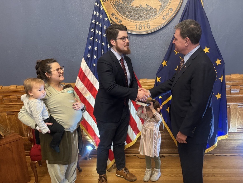 AGToddRokita's tweet image. Heartwarming moment to have the best little helper swear in our newest deputy attorney general yesterday. With David's family by his side, they proudly watched him pledge to serve Hoosiers with a servant's heart. Moments like these remind us why public service matters!
