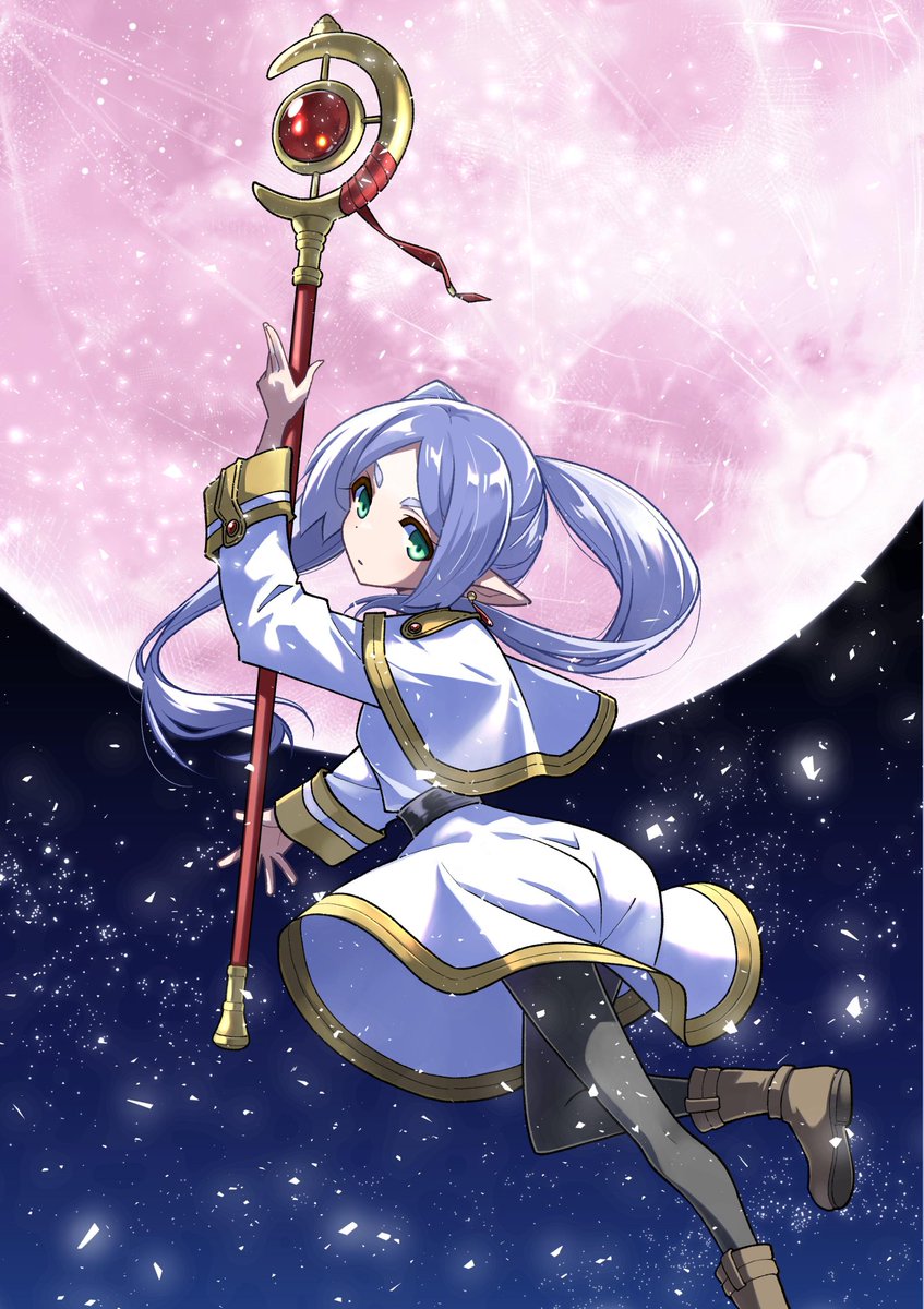 Llévala a la luna por mí... 🌙

La ilustración especial de Frieren, dibujada por Kenjiro Hata el autor de Tonikaku Kawaii. 🛐