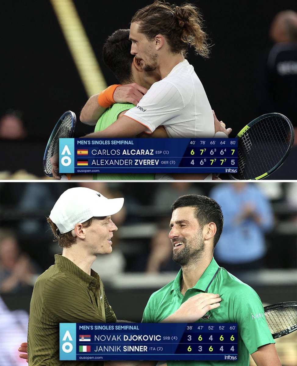 Epic Semi finals at ⁦<a href="/AustralianOpen/">#AusOpen</a>⁩ 2026 today.. Tennis and Sportsman spirit at its very best ..