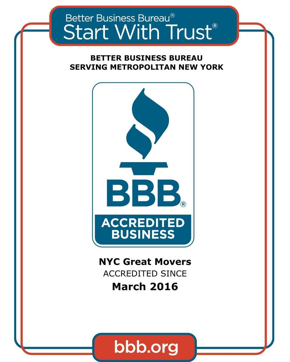 GreatMoversNY's tweet image. ✅ BBB Accredited since 2016
Trust, honesty, and reliable moving services across NYC &amp;amp; NJ.
Move with confidence.

📞 Request a free quote now: 212-607-8272
#BBBAccredited #GreatMoving #TrustedMovers