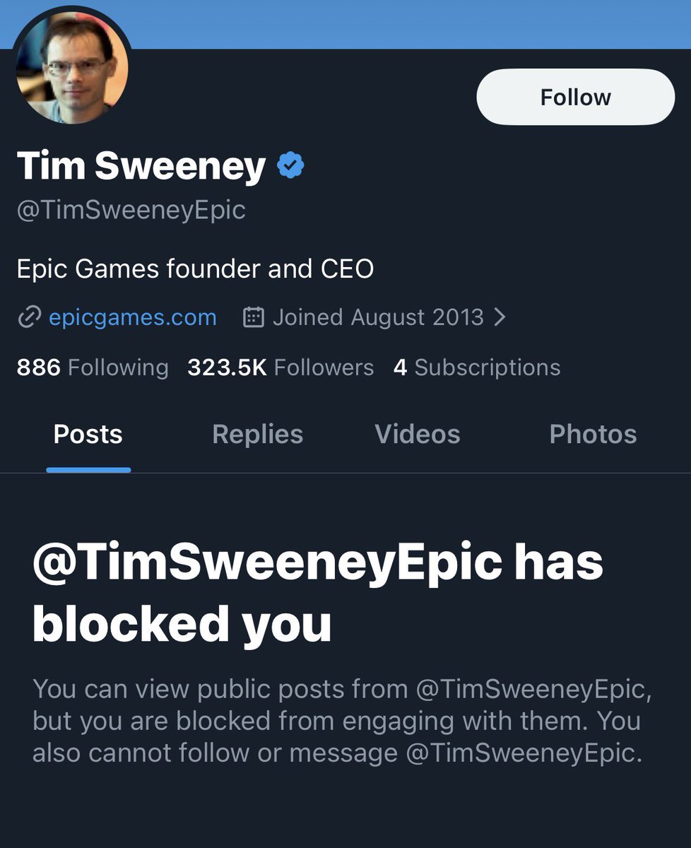 Bitch ass crybaby <a href="/TimSweeneyEpic/">Tim Sweeney</a> blocked me after I told him to just make a better store when competing against Valve 

LMFAO